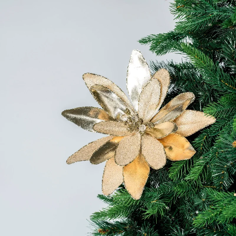 Christmas Home Decor Mixed Texture Champagne Blooming Flower Pick