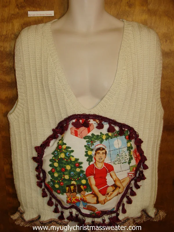 Christmas Ice Skating Muscle Mania Mens Hottie Guy Ugly Christmas Sweater Vest