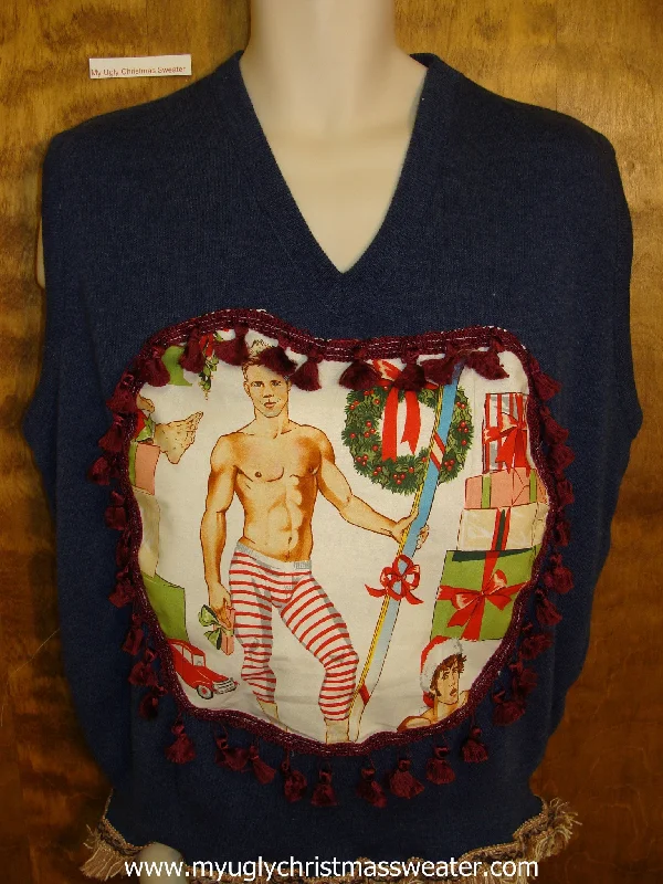 Christmas Lights Display Muscle Mania Mens Hottie Guy Ugly Christmas Sweater Vest