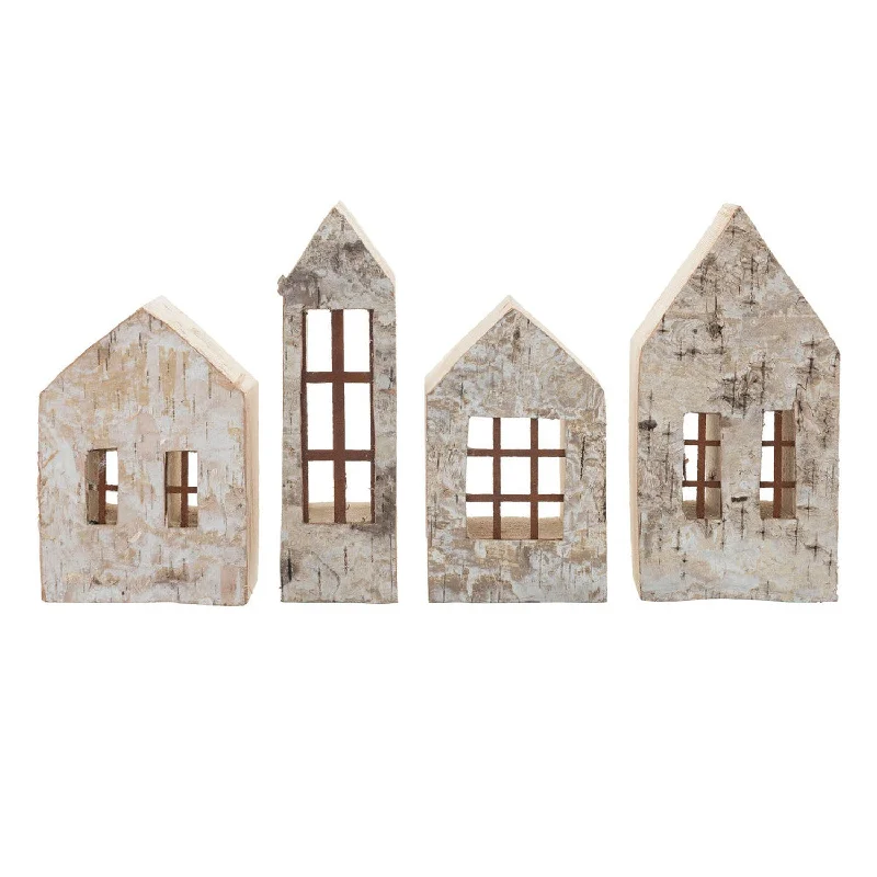 Christmas Red And Green Natural Birch Bark House w/ Windows