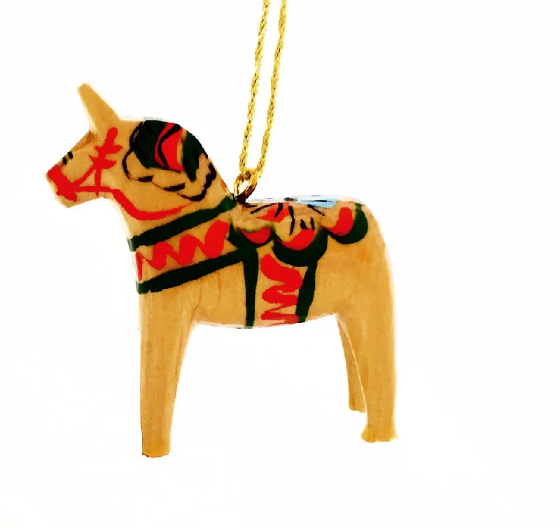 Christmas Winter Wonderland Natural Wood Dala Horse Christmas Ornament - 2"
