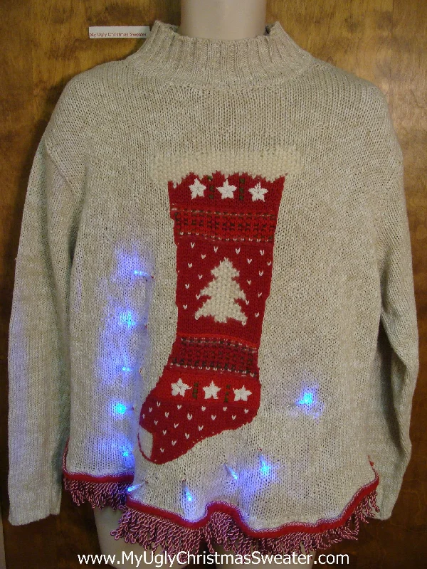 Christmas Frosty Weather Nordic Stocking Light Up Ugly Xmas Sweater