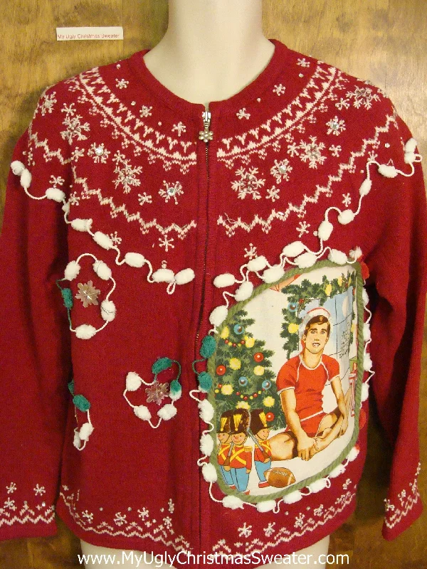 Christmas Snowman Nordic Themed Red Hottie Guy Ugly Christmas Sweater