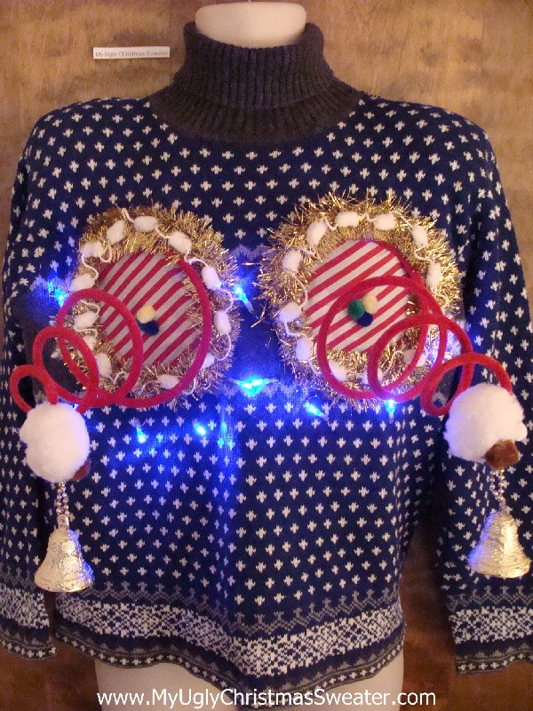 Christmas Church Service Nordic Two Sided Snowy Christmas Sweater with Naughty Boobs