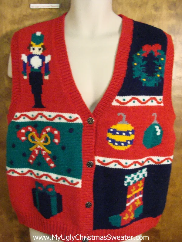 Christmas Stocking Stuffers Nutcracker and Candycanes Red Christmas Sweater Vest