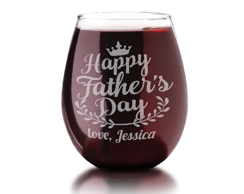 Festive Season ONE 21oz Happy Father's Day Personalized Wine Stemless Glass Engraved Unique Dad Gift for Wine Lovers Papa Daddy Mug for him from Kids Festive Season ONE 21oz Happy Father's Day Personalized Wine Stemless Glass Engraved Unique Dad Gift for Wine Lovers Papa Daddy Mug for him from Kids