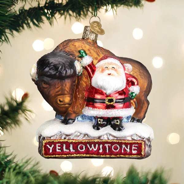 Christmas Pajamas Ornament - Santa With Bison Yellowstone