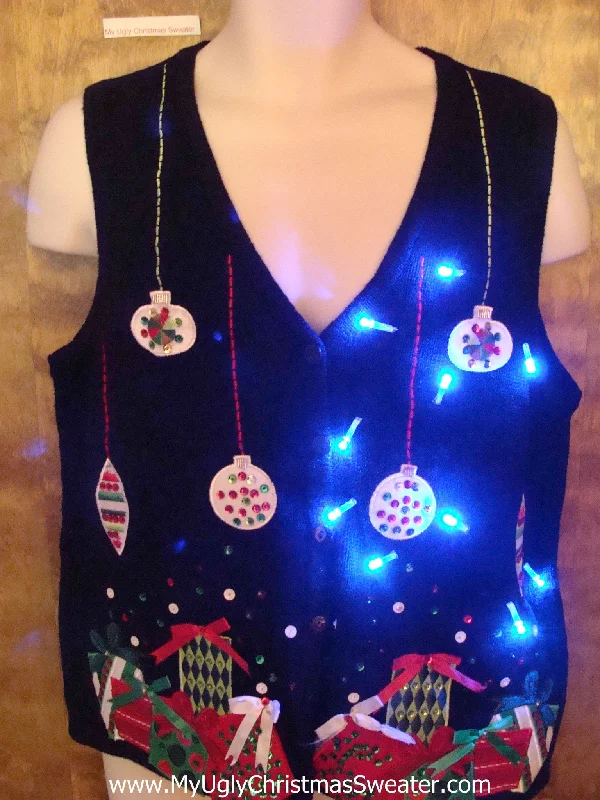 Christmas Fireplace Mantel Ornaments and Bows Cute Christmas Sweater Vest with Lights