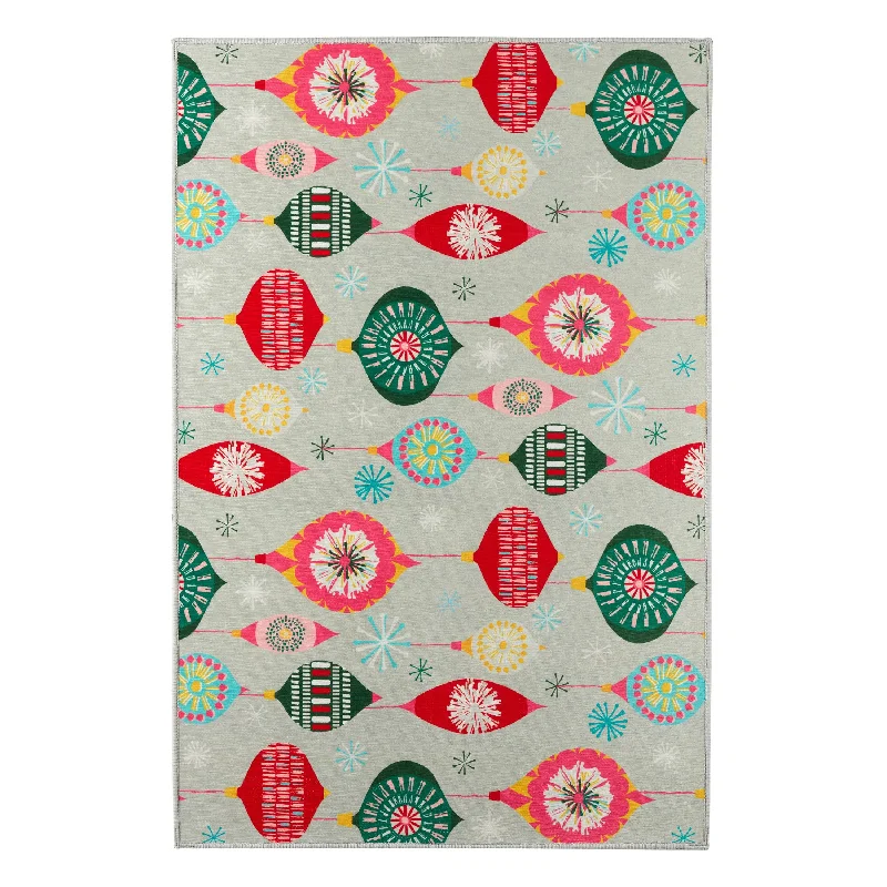 Christmas Themed Party Ornaments Multi Machine Washable Rug