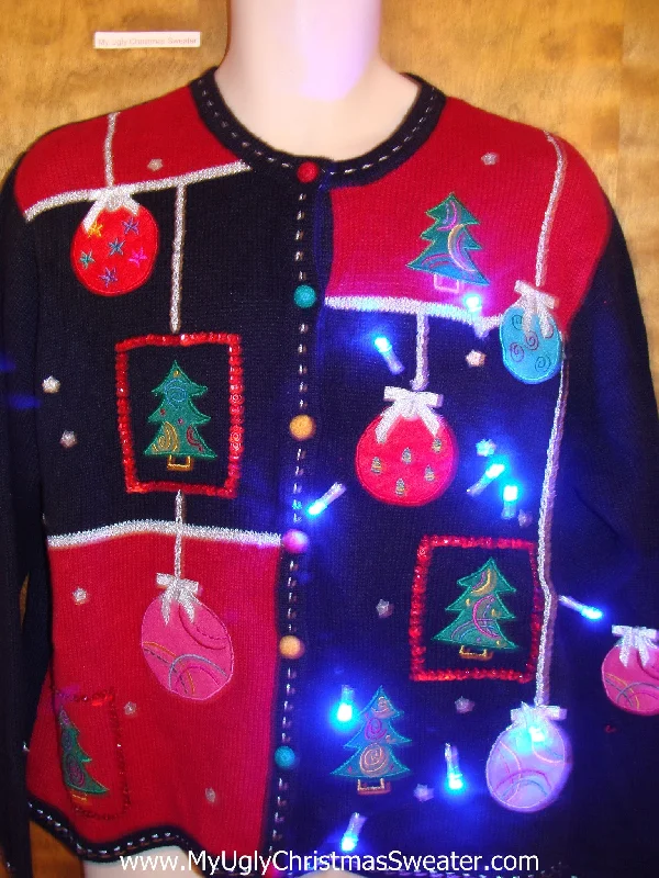 Holiday Treats Ornate Ornaments Light Up Ugly Xmas Sweater