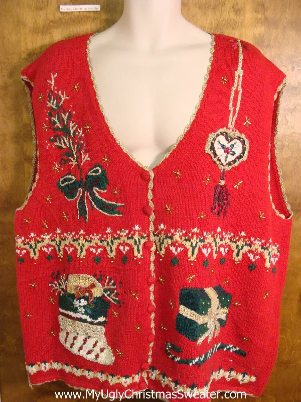 Christmas Church Service Ornate Red Bad Christmas Sweater Vest