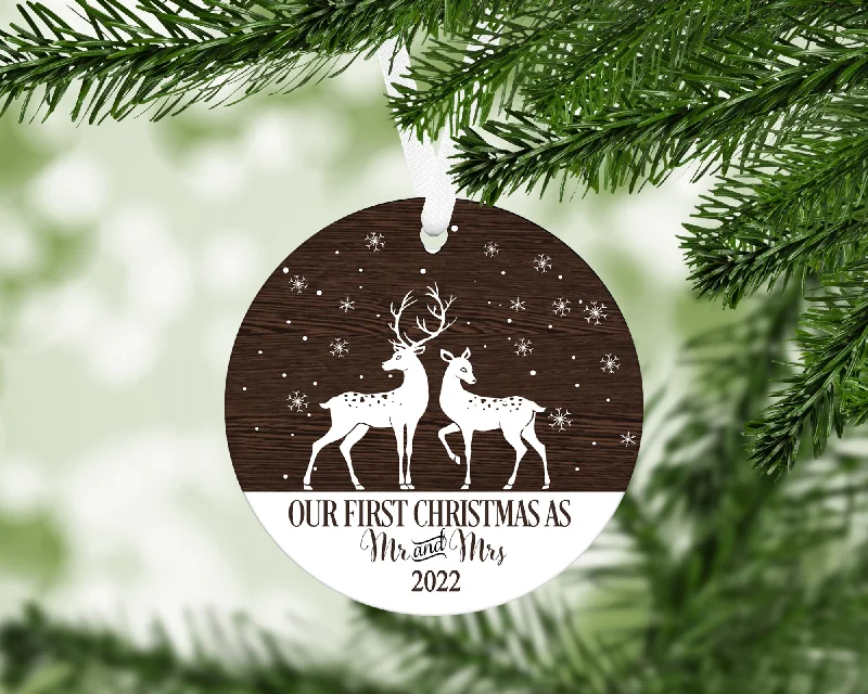 Christmas Snow Globe Our First Christmas As Mr & Mrs Ornament With FREE Velvet Pouch