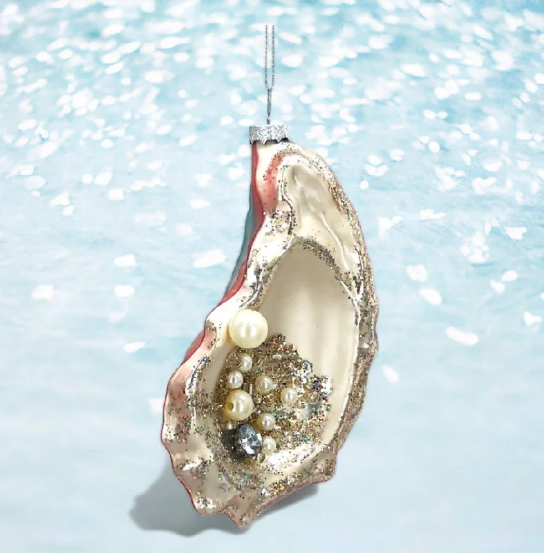 Christmas Red Stockings Oyster Shell With Pearls Ornament
