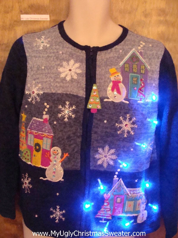 Christmas Cinnamon Rolls Pastel Colors Light Up Ugly Christmas Jumper with Tree Zip Pull