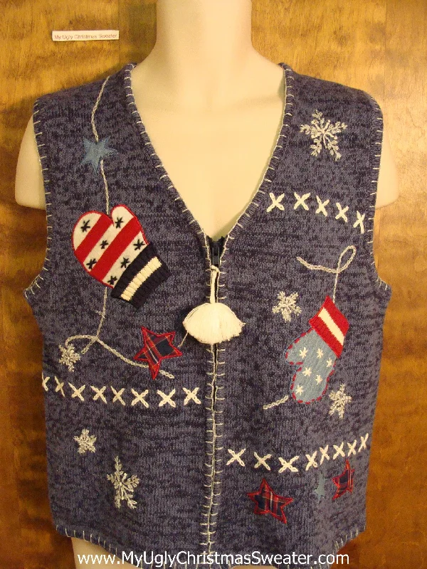 Christmas Home Decor Patriotic Mittens and Stars Bad Christmas Sweater Vest