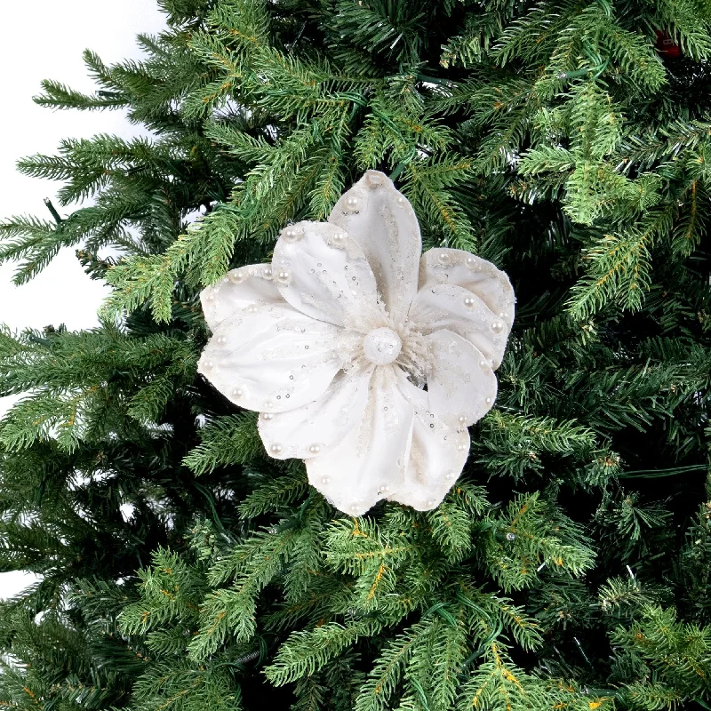 Christmas Gift Exchange Pearl White Magnolia Flower Pick