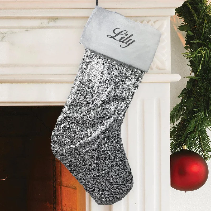 Christmas Happy Moments Personalized 20" Silver Sequin Stocking