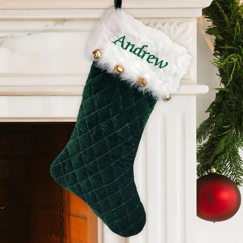 Christmas Red Stockings Personalized Any Name Green Quilted Stocking