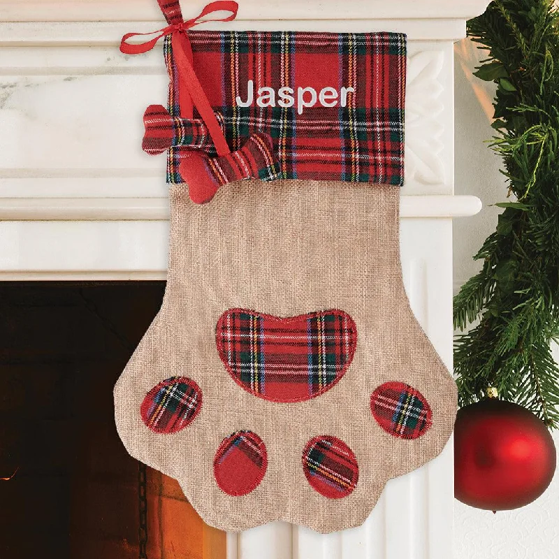Christmas Chilly Nights Personalized Brown Plaid Paw Stocking