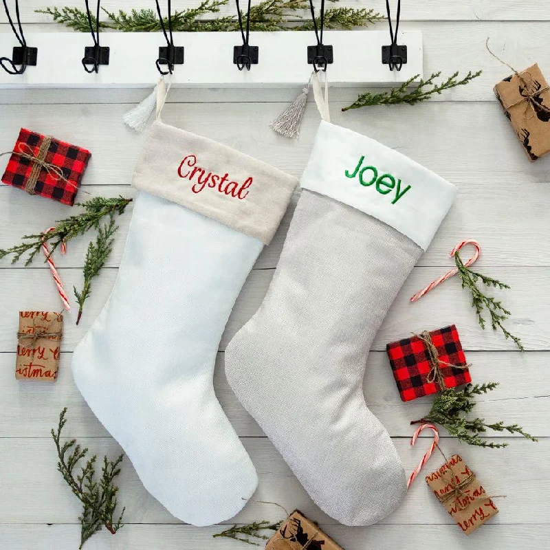 Christmas Toy Drive Personalized Embroidered Cotton Stockings with Tassel