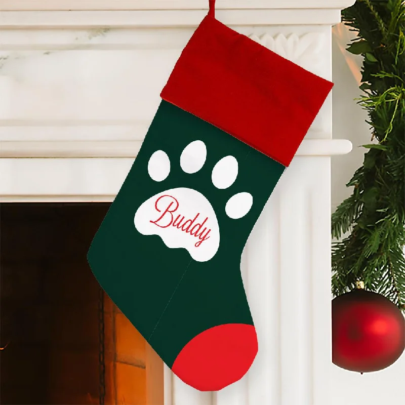 Christmas Stocking Stuffers Personalized Green Paw Christmas Stocking