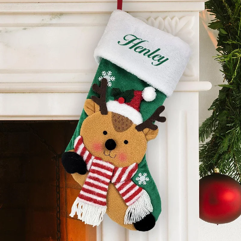 Christmas Stocking Fillers Personalized Kelly Green Thread Reindeer Stocking