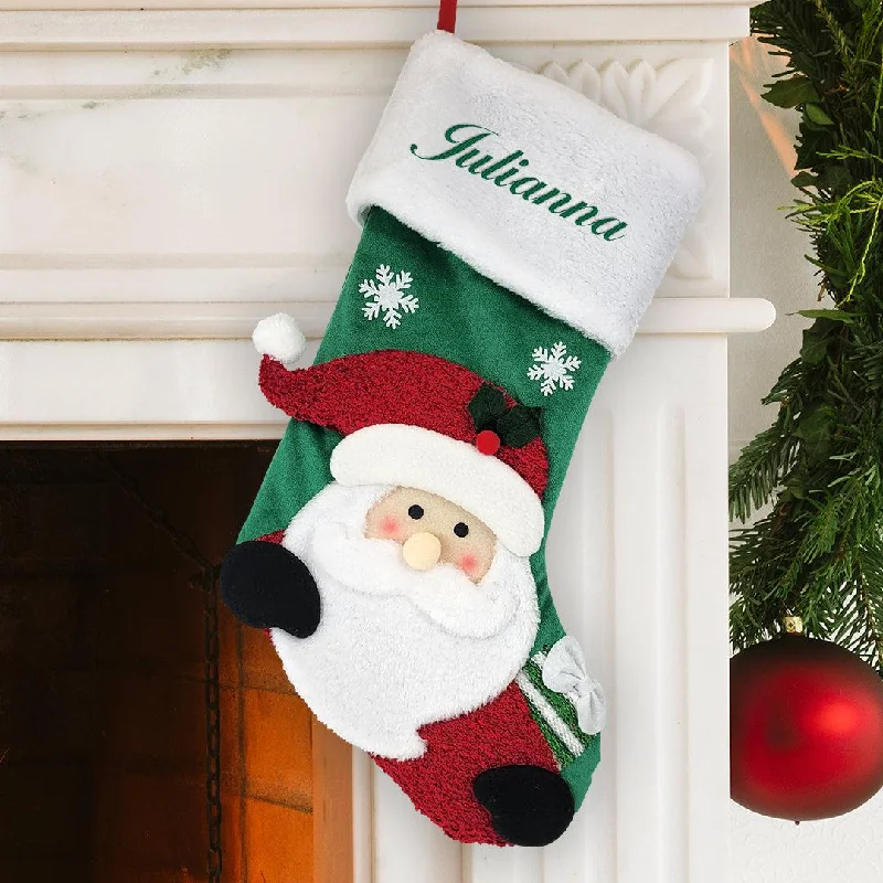 Christmas Mistletoe Personalized Kelly Green Thread Santa Stocking