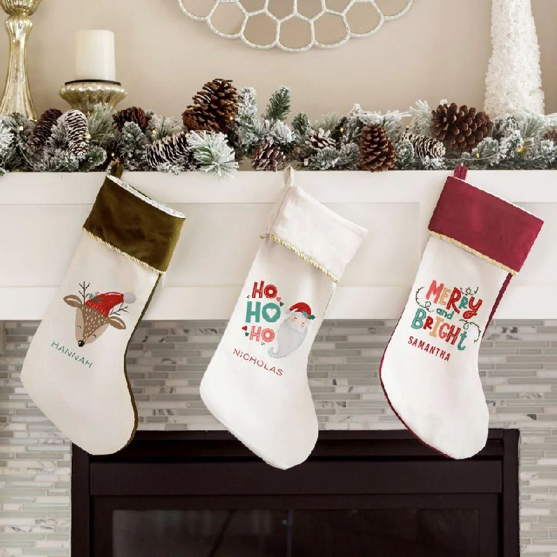 Christmas Cocoa Personalized Merry and Bright Velvet-trimmed Christmas Stockings