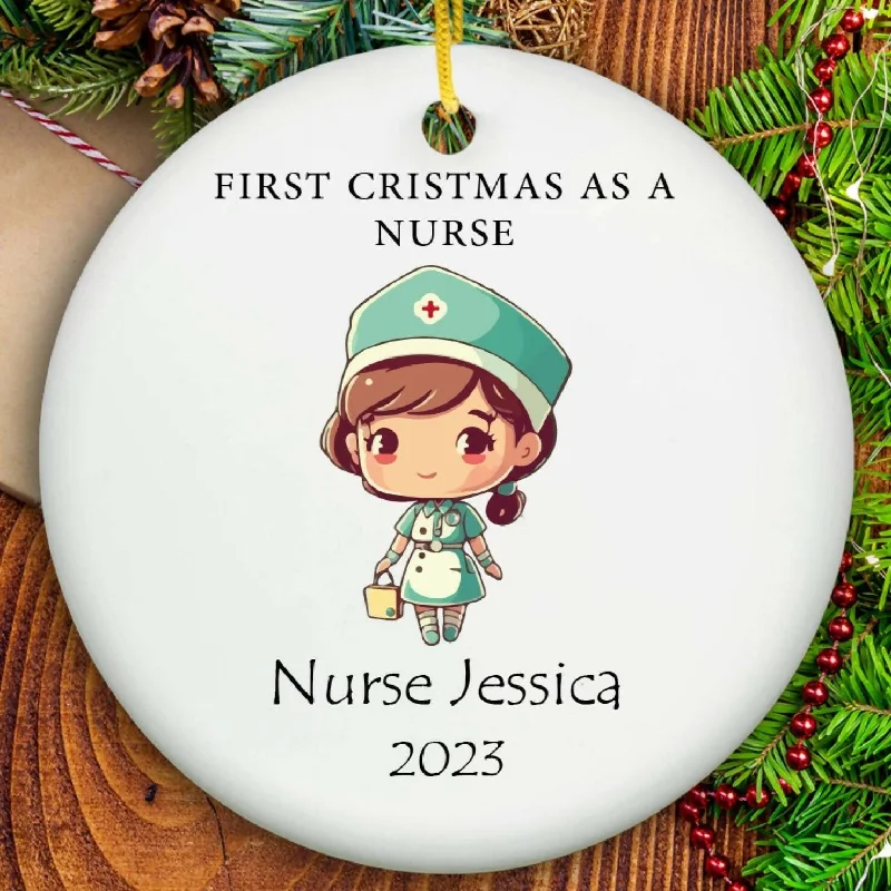 Christmas Gingerbread Personalized Nurse Ornament - Ceramic