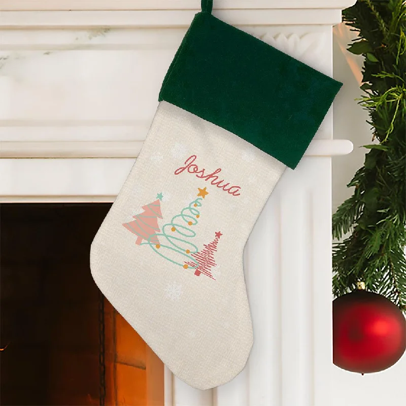 Christmas Wreath Personalized Oh Christmas Tree Green Cuff Stocking