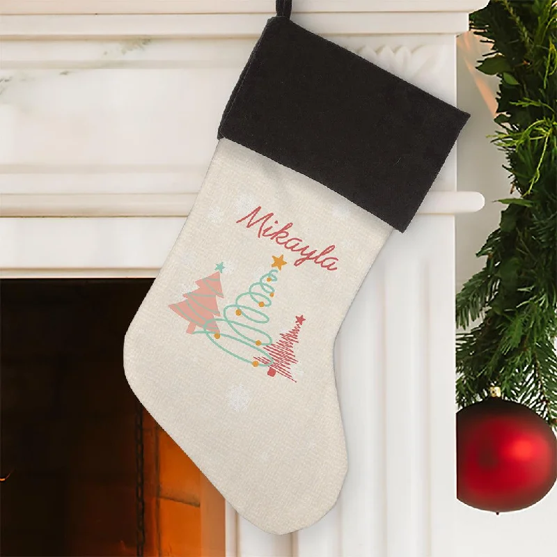 Christmas Ornaments Personalized Oh Christmas Tree Grey Cuff Stocking