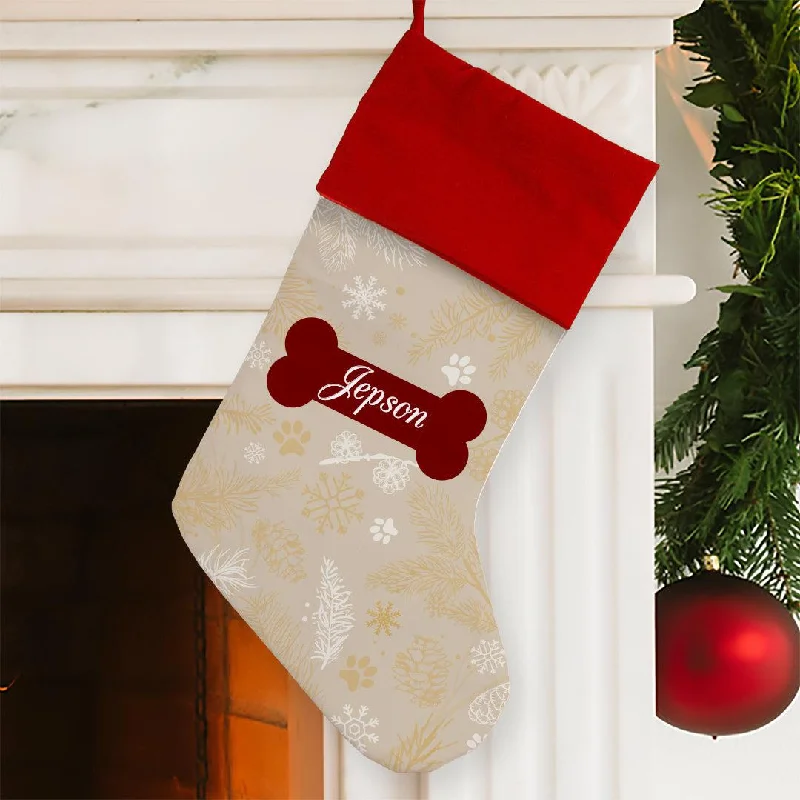 Festive Season Personalized Paw and Pinecone Christmas Stocking