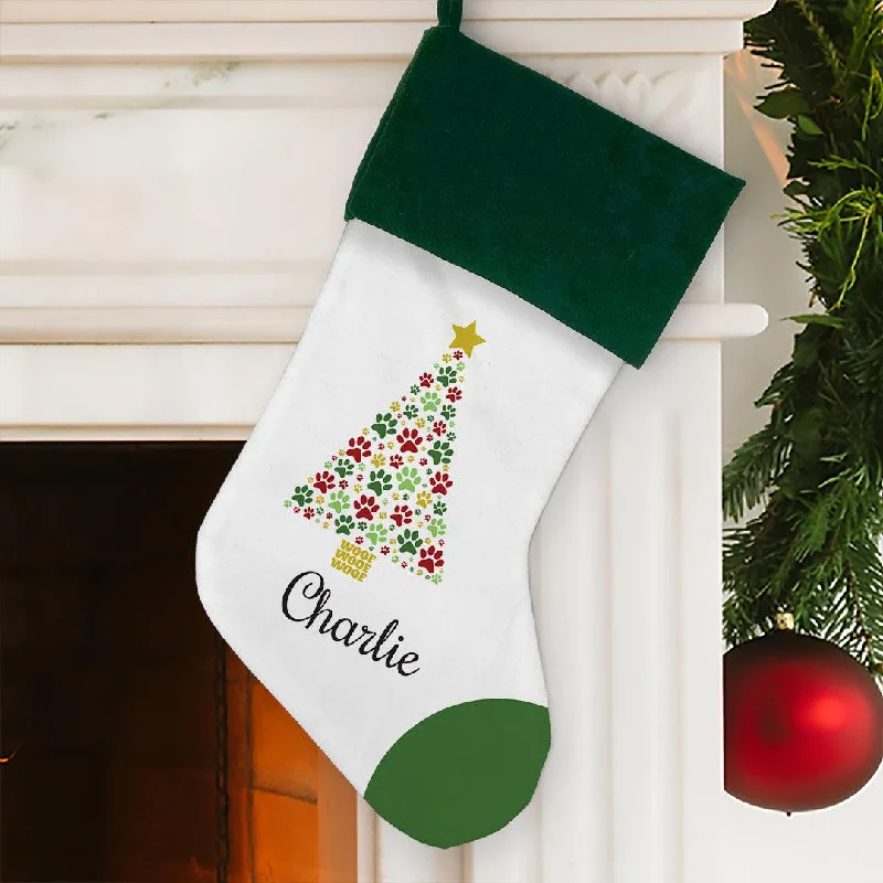 Christmas Holiday Countdown Personalized Paws Christmas Tree Stocking with Green Cuff Christmas Holiday Countdown Personalized Paws Christmas Tree Stocking with Green Cuff