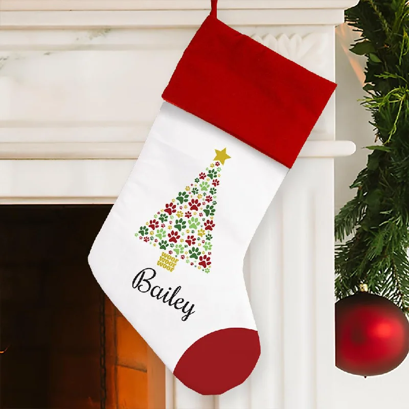 Christmas Starry Night Personalized Paws Christmas Tree Stocking with Red Cuff