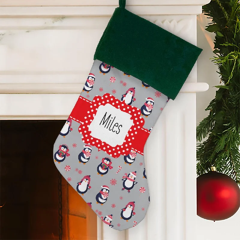 Christmas Presents Personalized Penguins Christmas Stocking