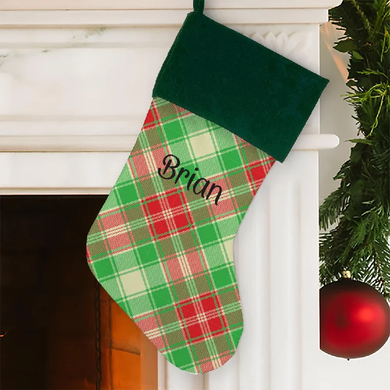 Christmas Wishes Personalized Plaid Christmas Stocking