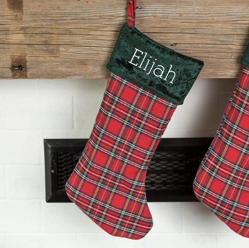 Christmas Peppermint Treats Personalized Red And Green Plaid Stockings - Printed