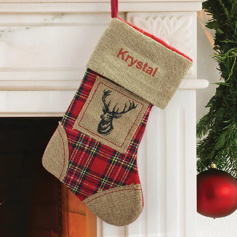 Christmas Star Decorations Personalized Red Thread Burlap Reindeer Stocking