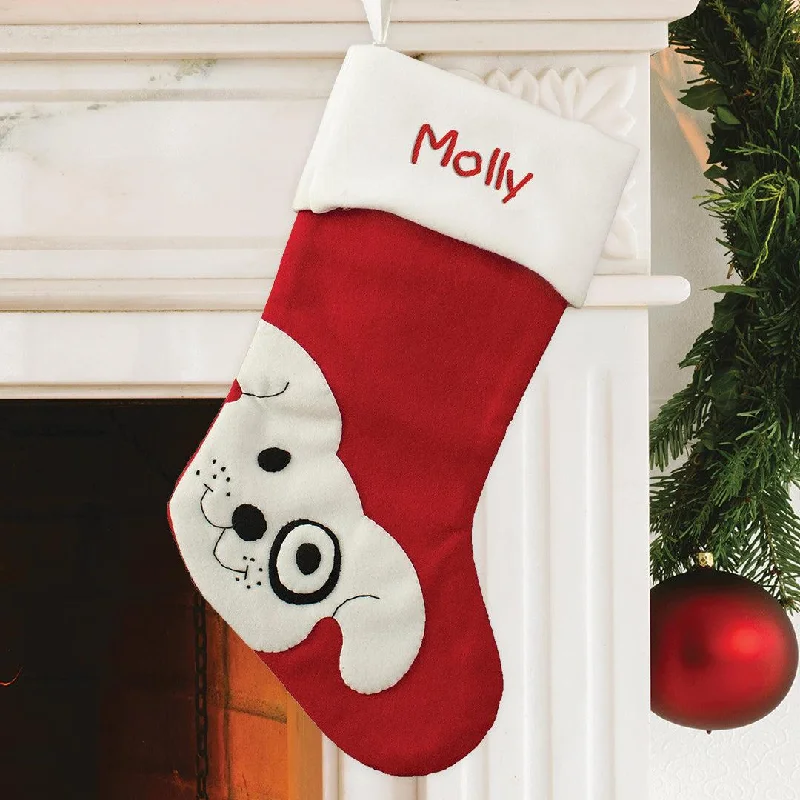 Christmas Advent Calendar Personalized Red Wool Puppy Dog Stocking