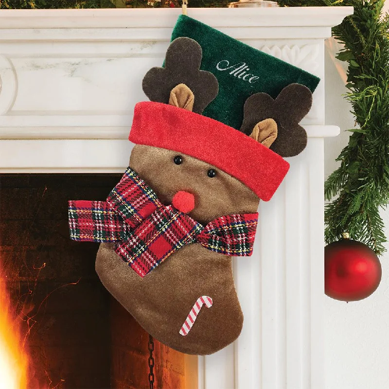 Christmas Fireplace Personalized Reindeer Scarf Stocking