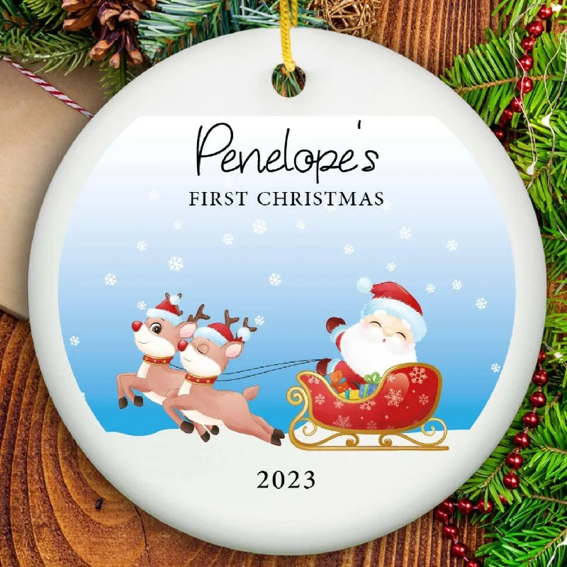 Christmas Handmade Decorations Personalized Santa's Reindeer Baby's First Christmas Ornament - Ceramic