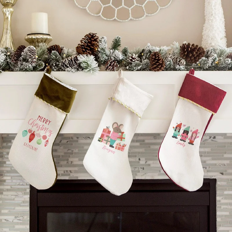 Christmas Jolly Vibes Personalized Girls Christmas Stockings Velvet-trimmed
