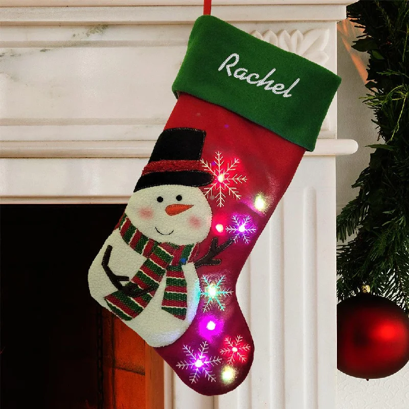 Christmas Traditions Personalized White Thread Snowman Stocking