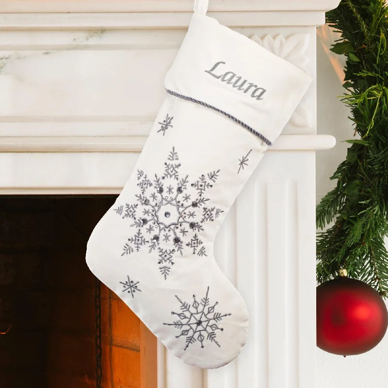 Christmas Midnight Mass Personalized White Velvet Snowflakes Stocking