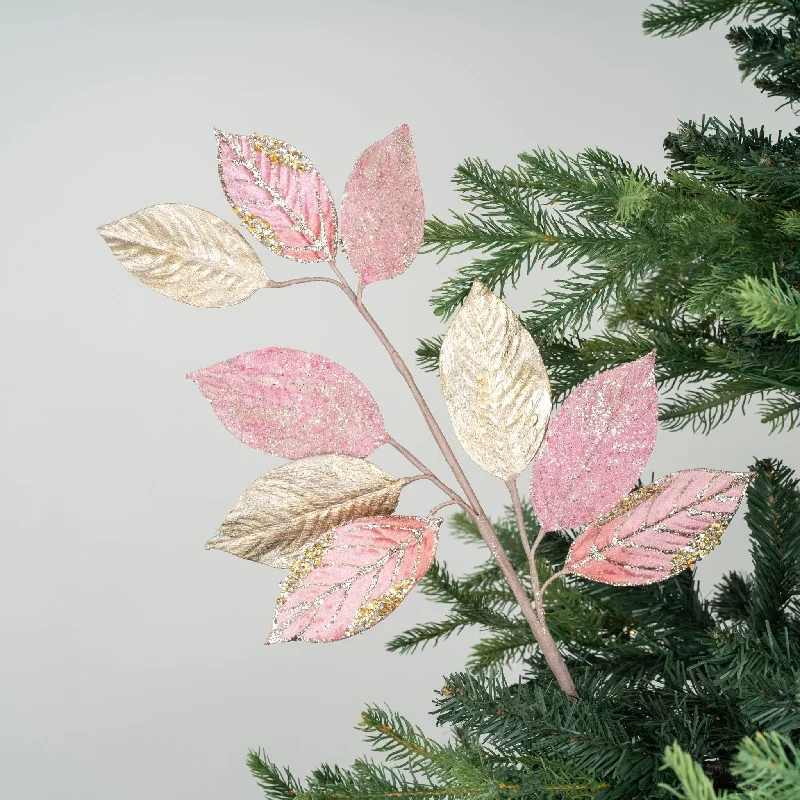 Christmas Garland Lights Pink & Platinum Mixed Ivy Leaves Pick