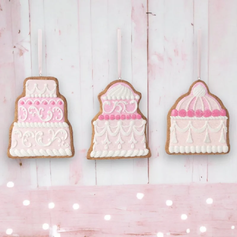 Christmas Music Pink Royal Icing Assorted Cookie Ornament Set Of 3