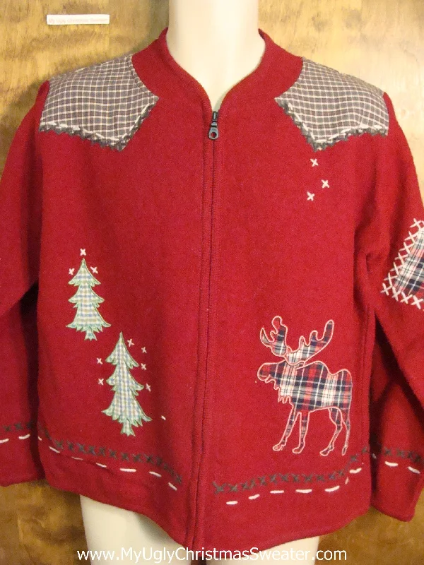 Christmas Star Decoration Plaid Moose Reindeer Fun Ugly Christmas Sweater