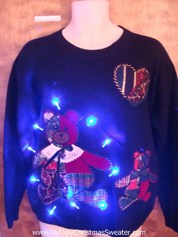 Christmas Reindeer Plaid Teddy Bears Light Up Ugly Christmas Jumper