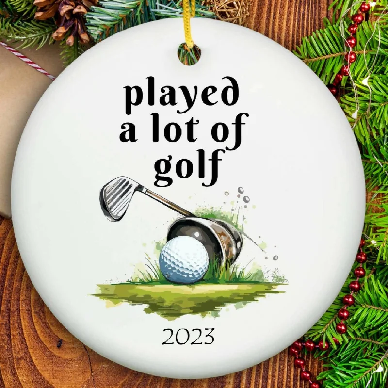 Christmas Santa Sleigh Played a lot of Golf Ornament - Ceramic