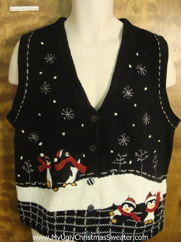 Christmas Frosty Weather Playing Penguins Funny Ugly Sweater Vest for a Christmas Party